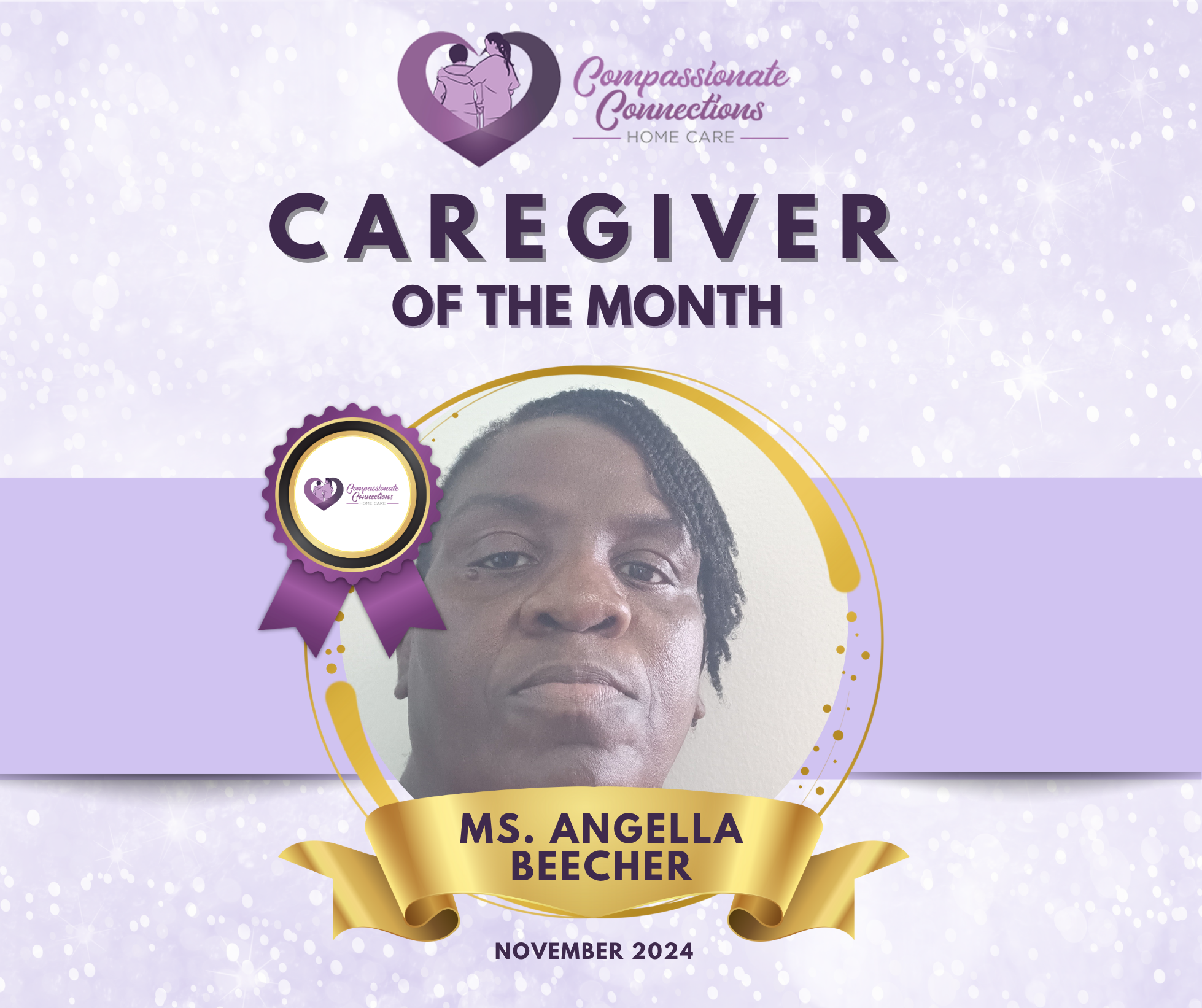 Caregiver of the Month Ms. Angella Beecher – Compassionate Connections Home Care caregiver in Ocala, Florida.