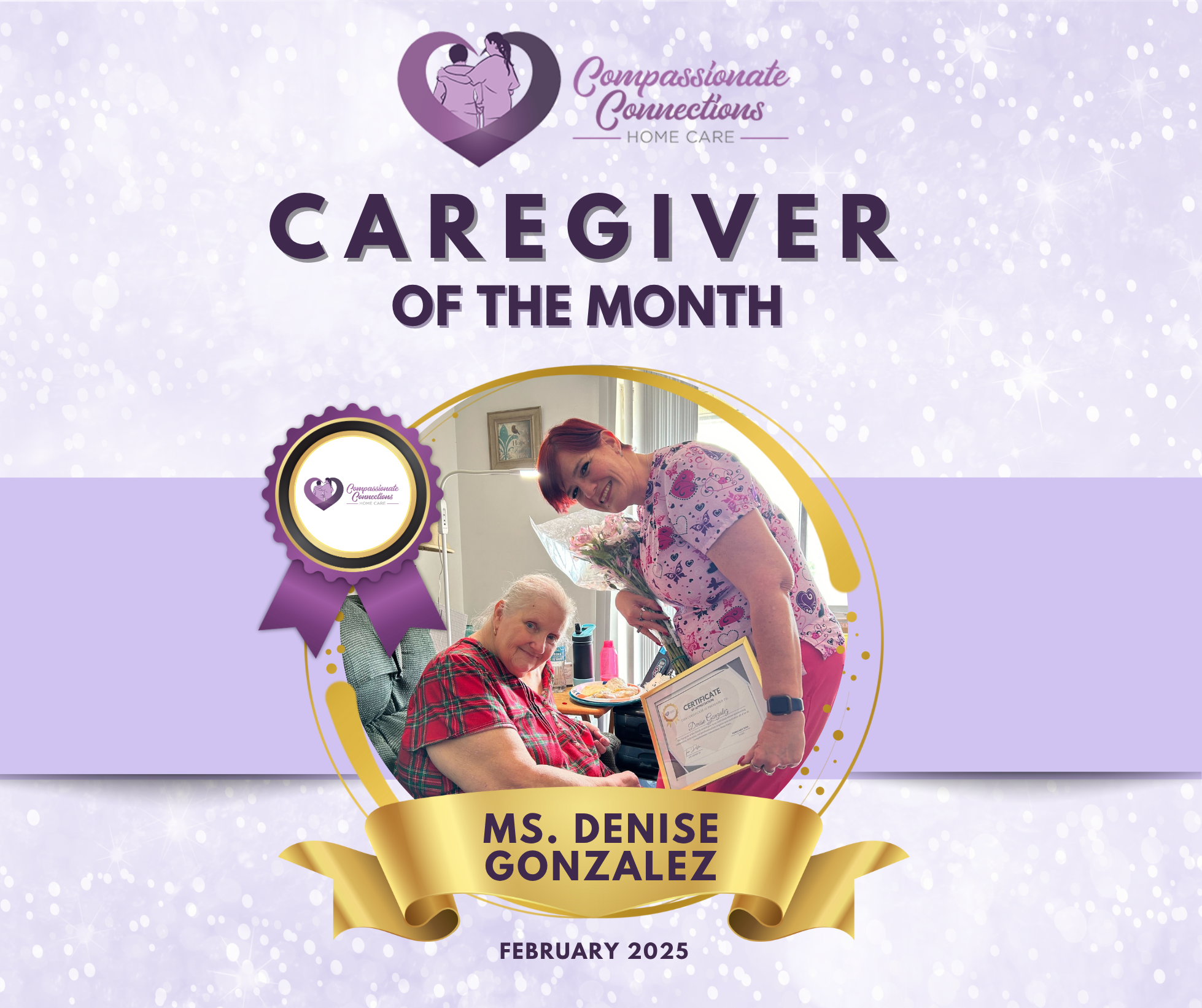 Caregiver of the Month Ms. Denise Gonzalez – Compassionate Connections Home Care caregiver in Sorrento, Florida.