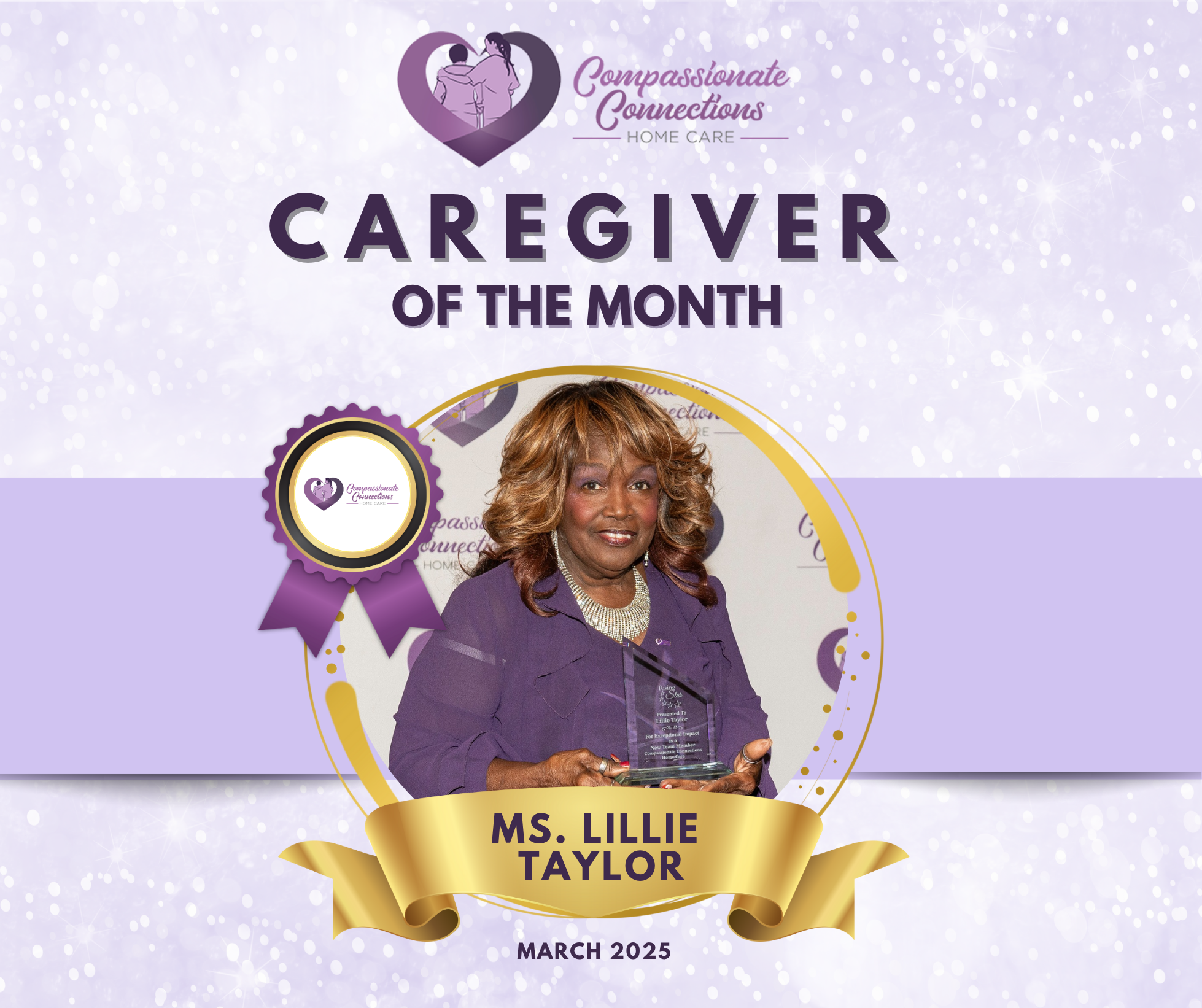 Caregiver of the Month Ms. Lillie Taylor – Compassionate Connections Home Care caregiver in Mount Dora, Florida.