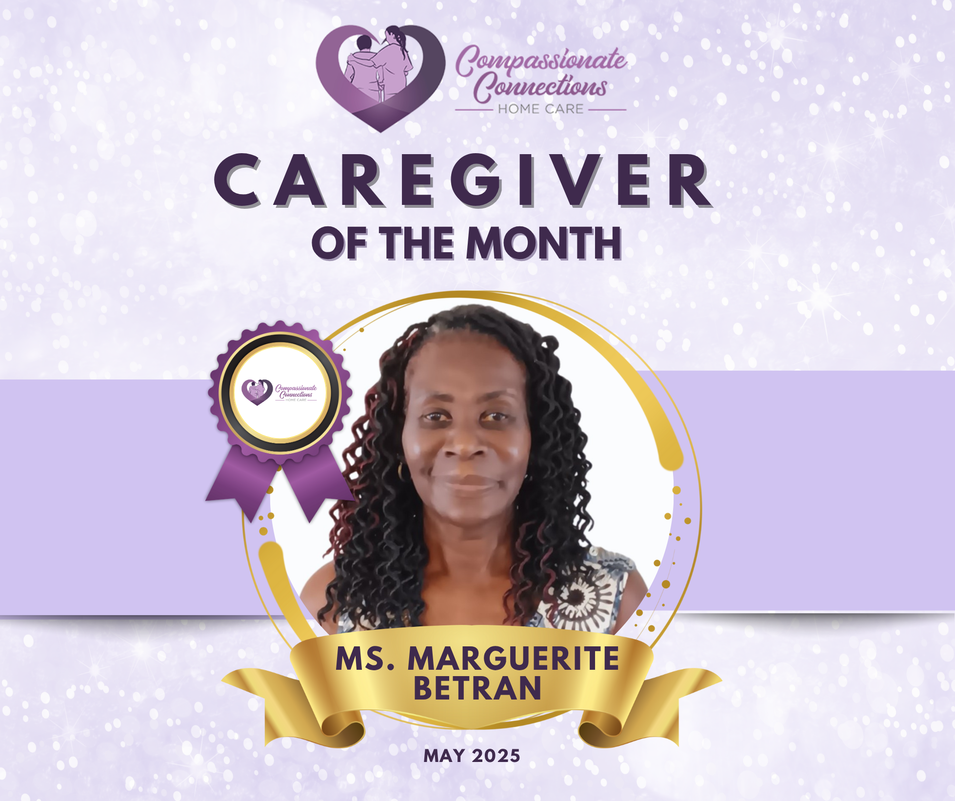 Caregiver of the Month Ms. Marguerite Betram – Compassionate Connections Home Care caregiver in Ocala, Florida.