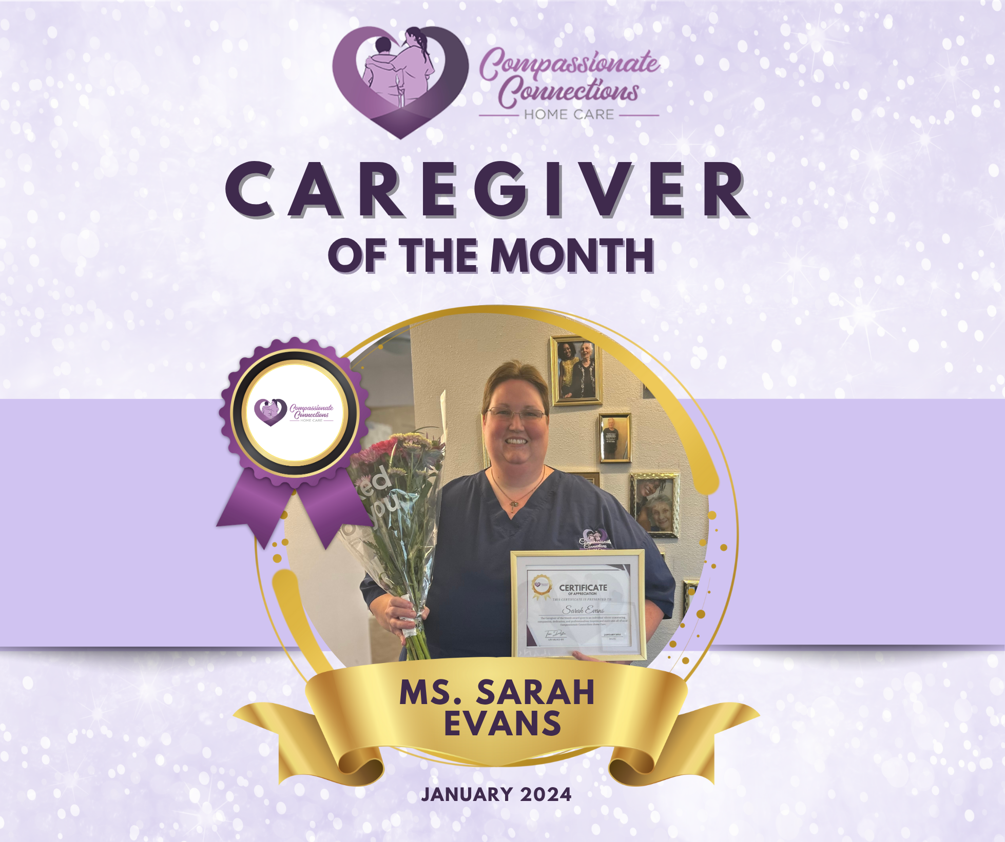 Caregiver of the Month Ms. Sarah Evans – Compassionate Connections Home Care caregiver in Altoona, Florida.