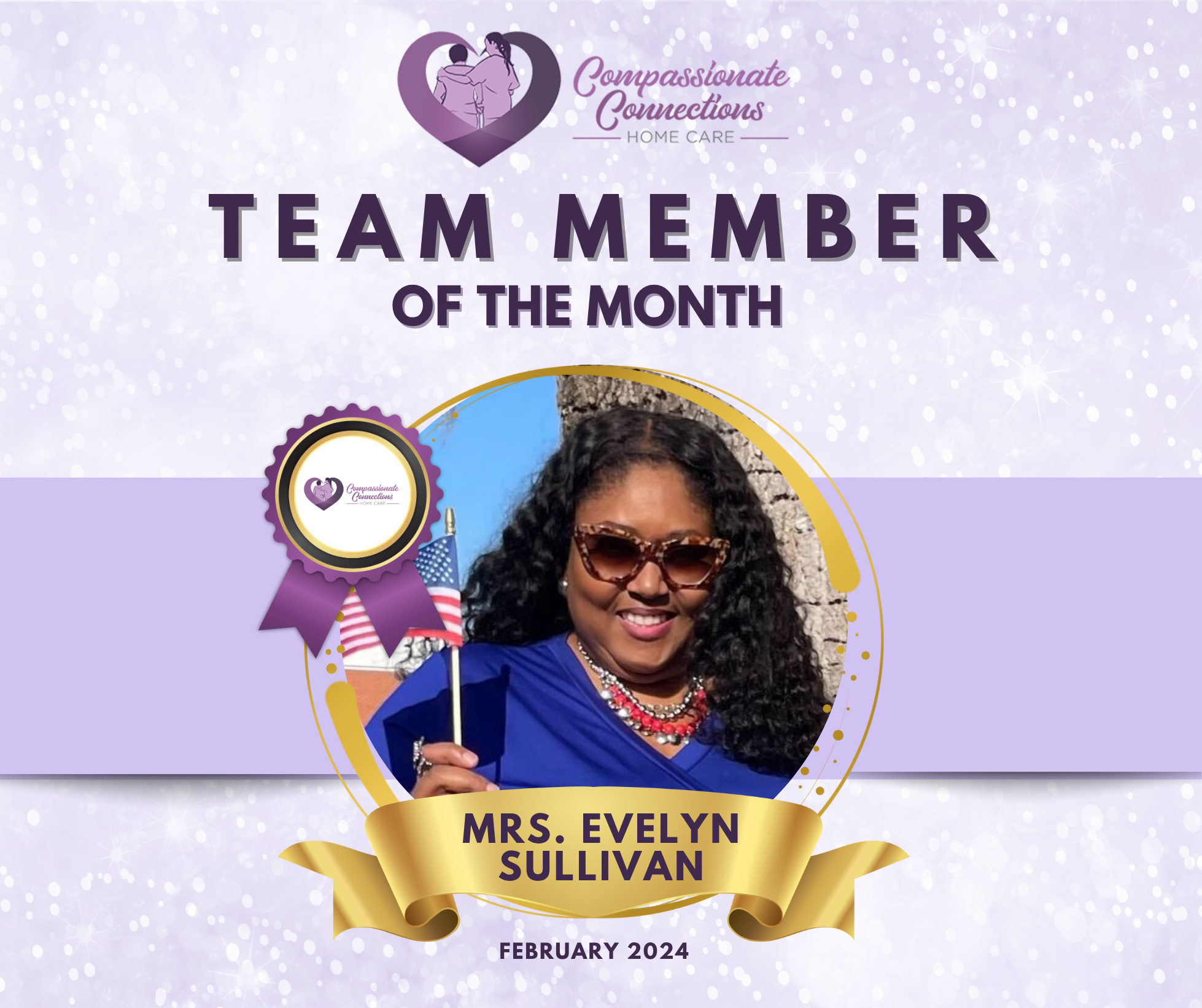 Team Member of the Month Mrs. Evelyn Sullivan – Compassionate Connections Home Care in Eustis, Florida.